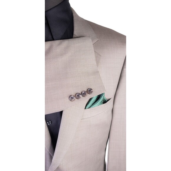 Jos. A. Bank Suit Coat Jacket Blazer Sz 44R Solid Beige Wool Two Button EUC - Picture 6 of 13